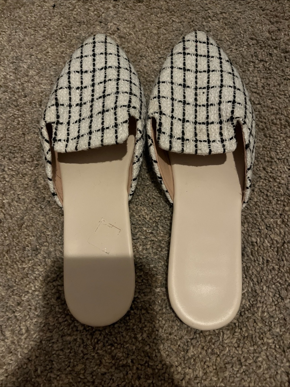 Woven Check Slip-On Mules in Black & White